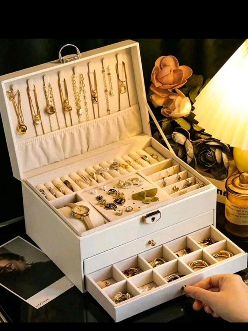White Jewelry Organizer Box with Removable Trays